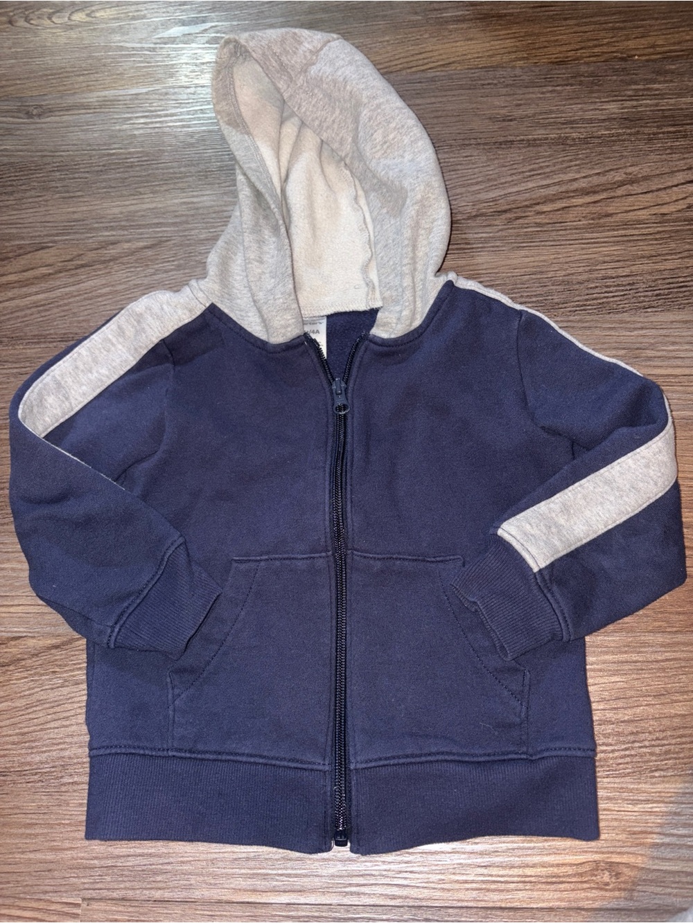 Carter’s Kids Navy Blue Zip Hoodie with Gray Hood and Stripe